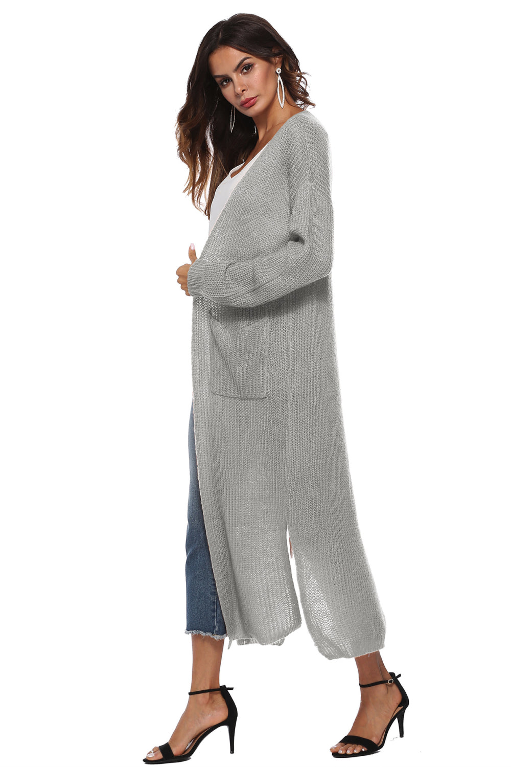 Long Sleeve Open Front Buttoned Cardigan - nailedmoms