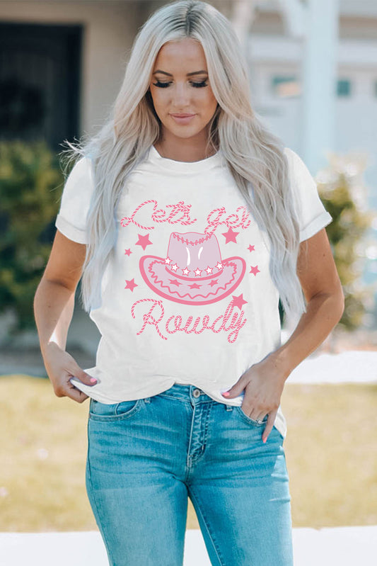 Cowboy Hat Graphic Round Neck Tee - nailedmoms
