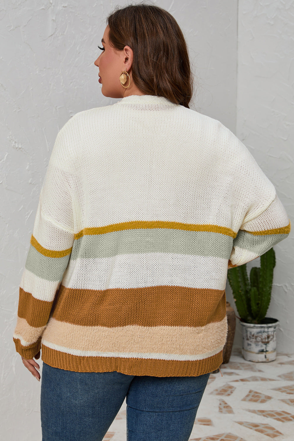 Plus Size Color Block Long Sleeve Cardigan - nailedmoms
