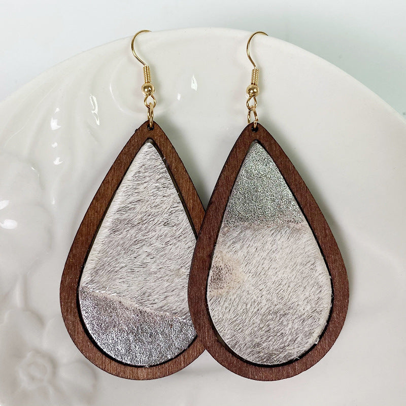 Teardrop Shape Wooden Dangle Earrings - nailedmoms