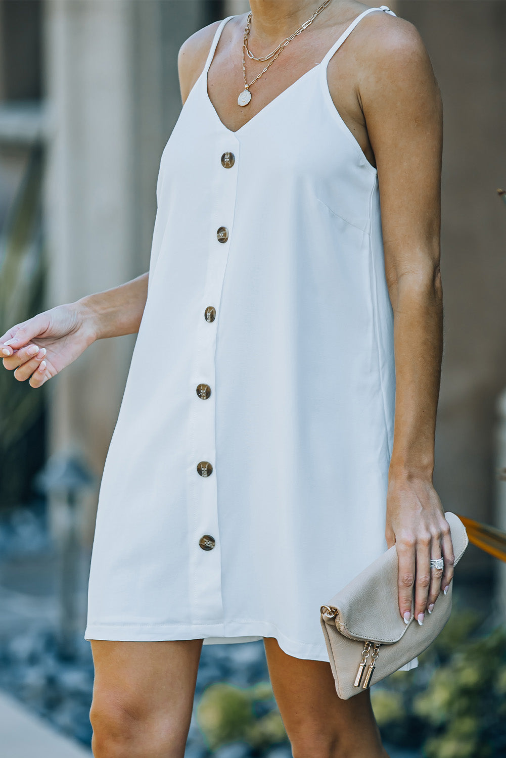 Buttoned Spaghetti Strap Dress - nailedmoms