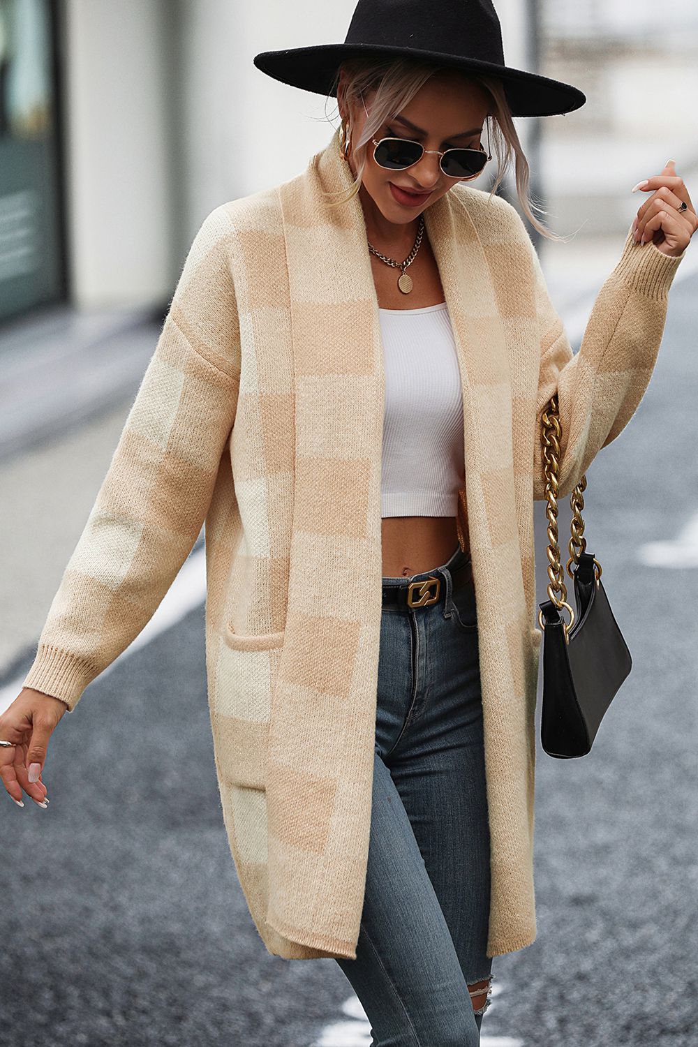 Plaid Dropped Shoulder Cardigan with Pocket - nailedmoms
