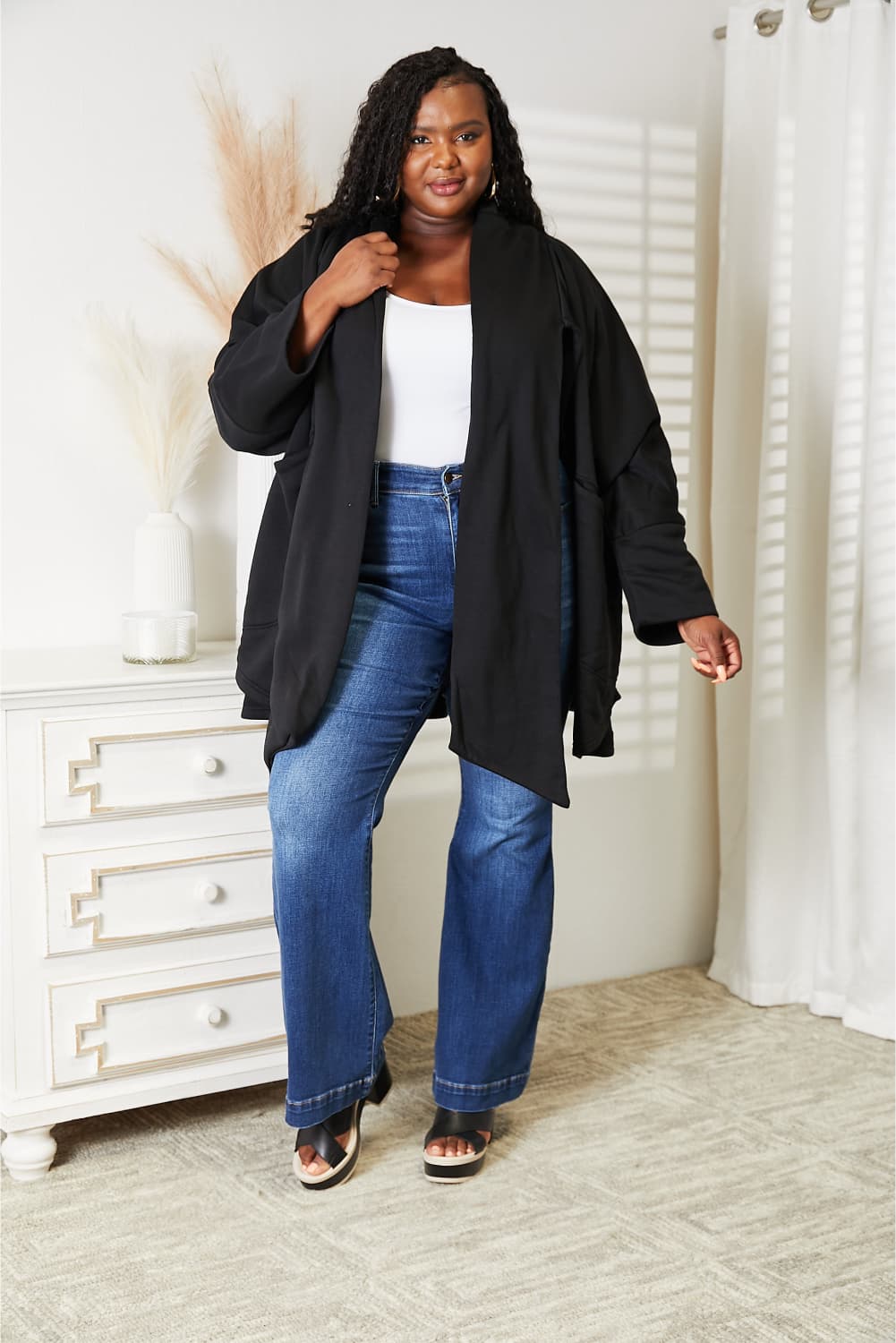 HEYSON Full Size Open Front Cardigan with Scarf Design - nailedmoms