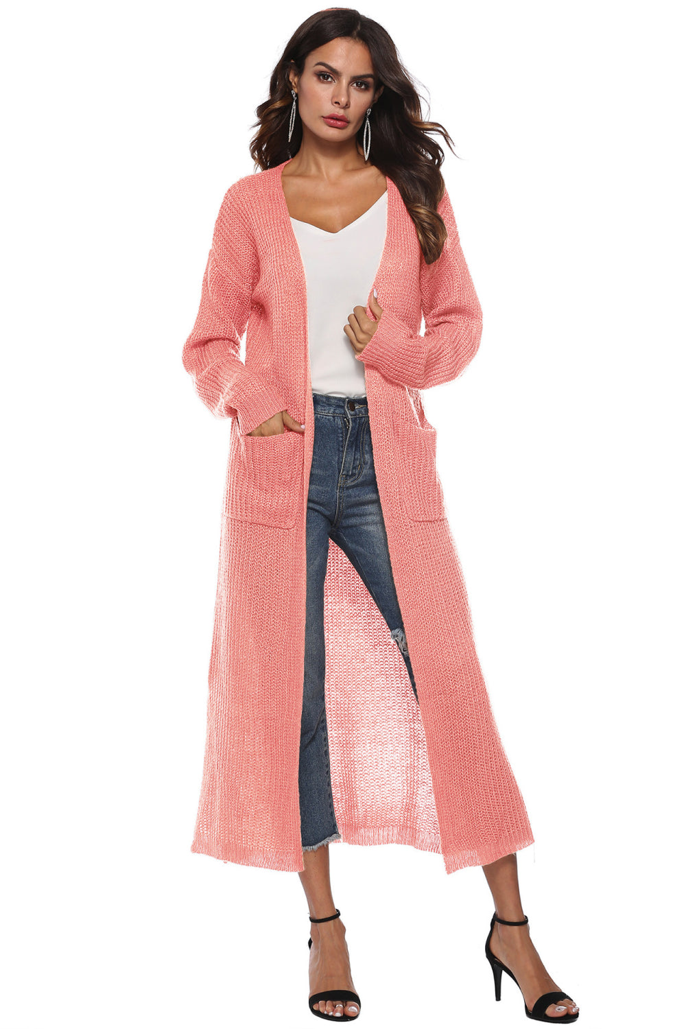 Long Sleeve Open Front Buttoned Cardigan - nailedmoms