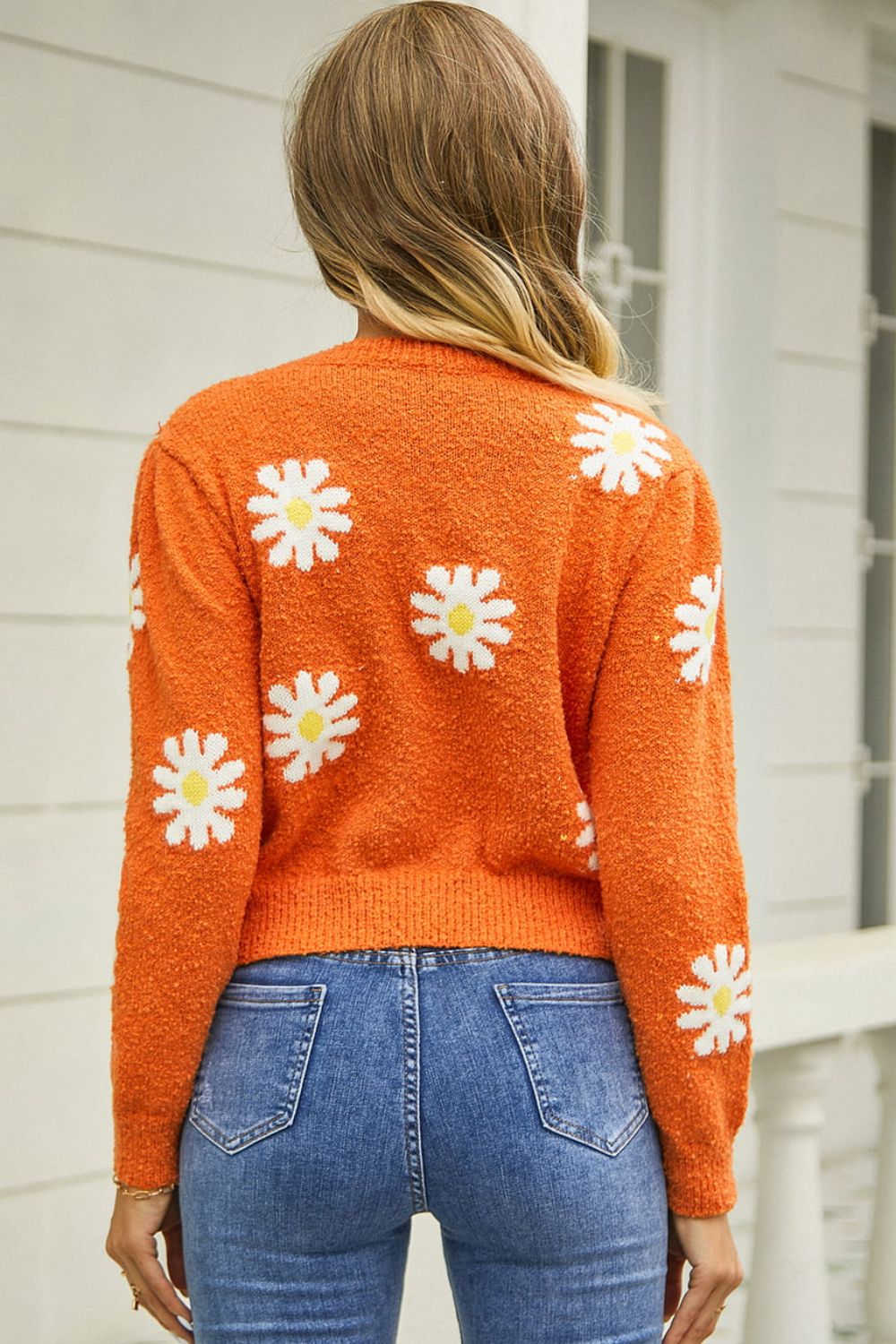 Flower Pattern Round Neck Short Sleeve Pullover Sweater - nailedmoms