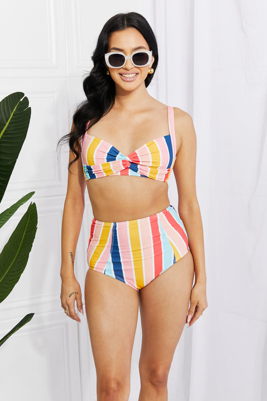 Marina West Swim Take A Dip Twist High-Rise Bikini in Stripe - nailedmoms