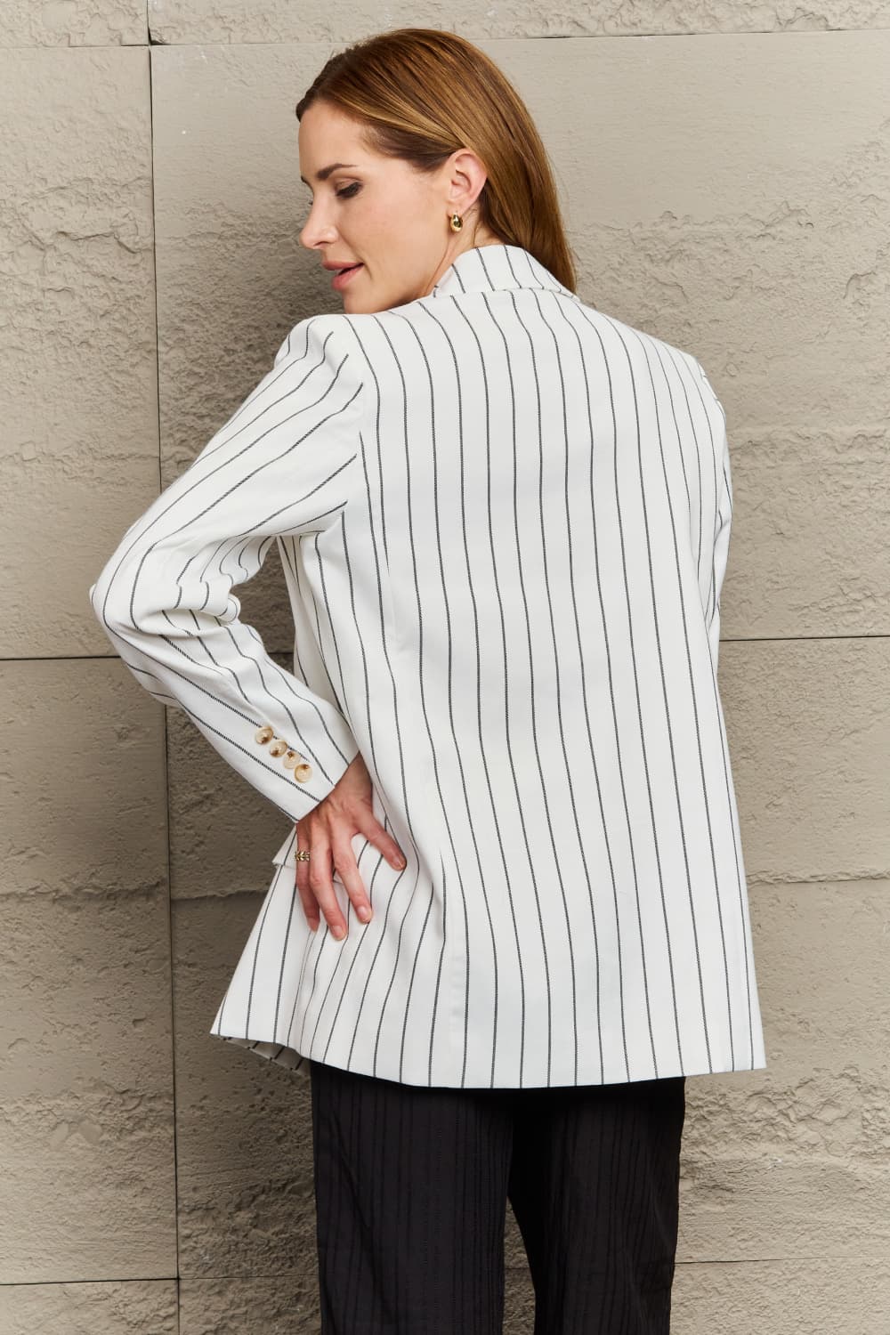 Striped Lapel Collar Long Sleeve Blazer - nailedmoms