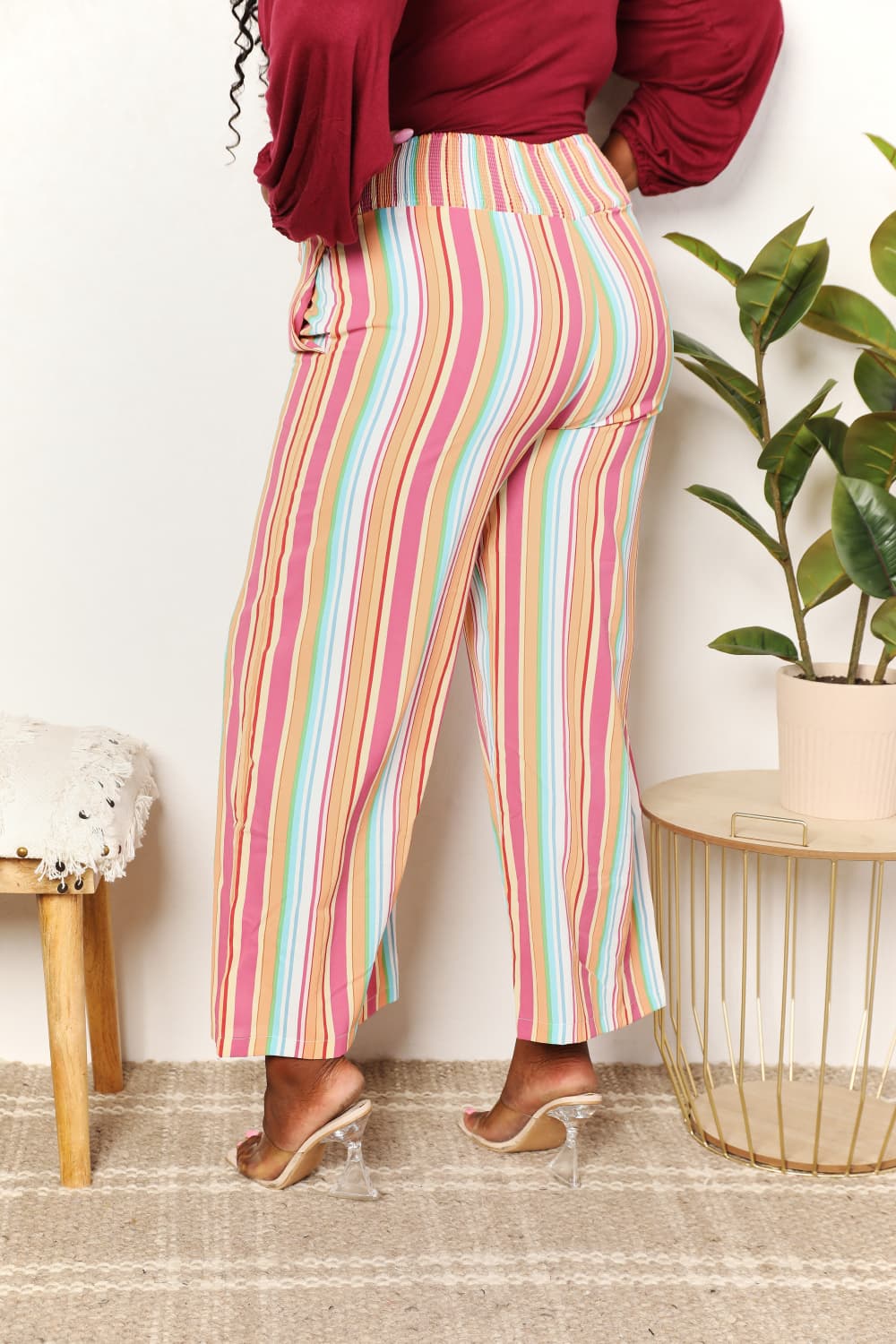Double Take Striped Smocked Waist Pants with Pockets - nailedmoms