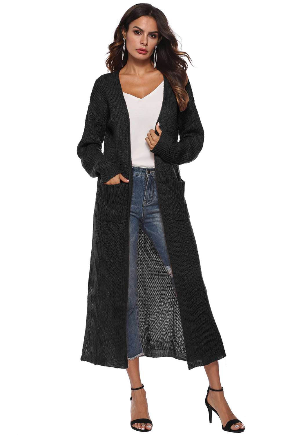 Long Sleeve Open Front Buttoned Cardigan - nailedmoms