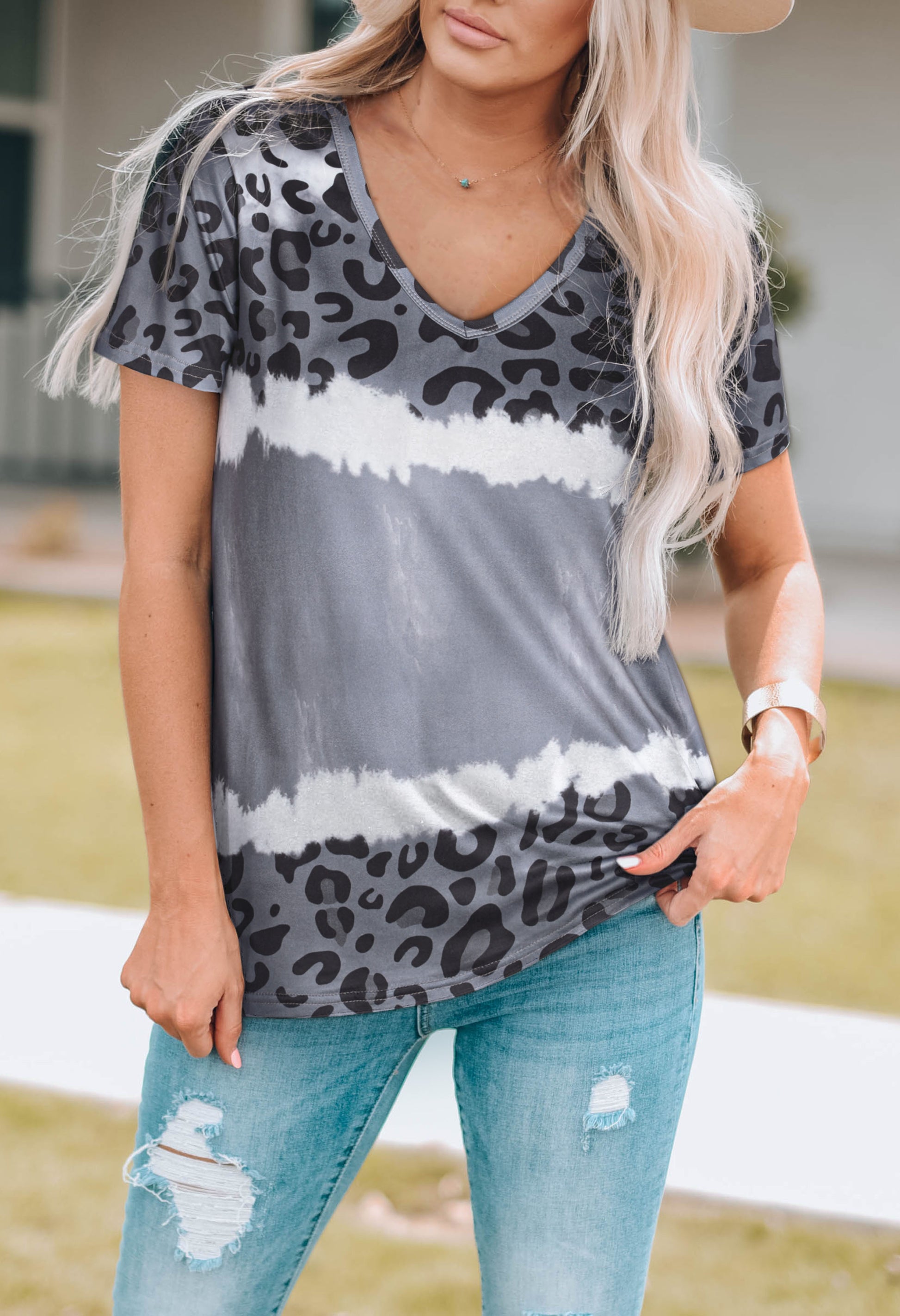 Leopard V-Neck Tee Shirt - nailedmoms