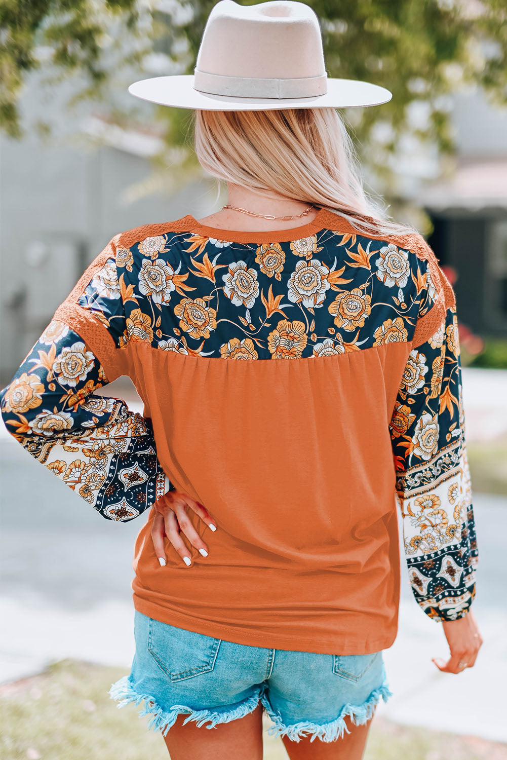 Floral Drop Shoulder Round Neck Top - nailedmoms