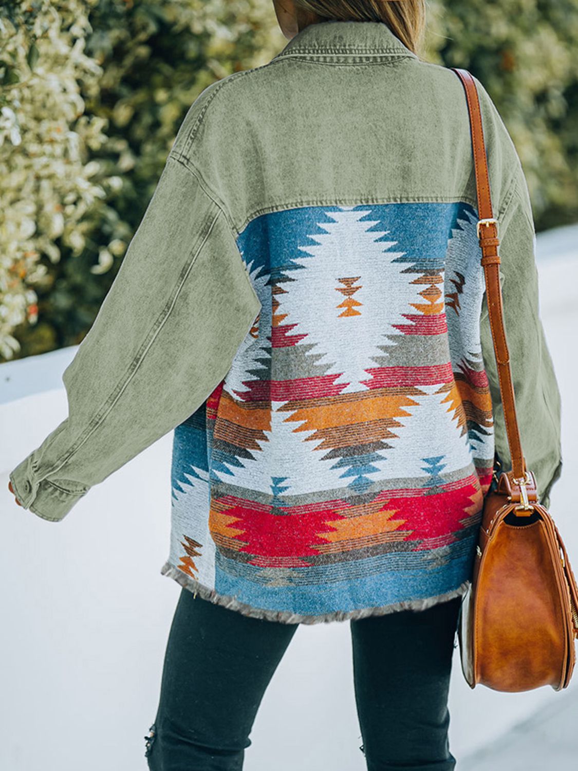 Dropped Shoulder Long Sleeve Printed Denim Jacket - nailedmoms