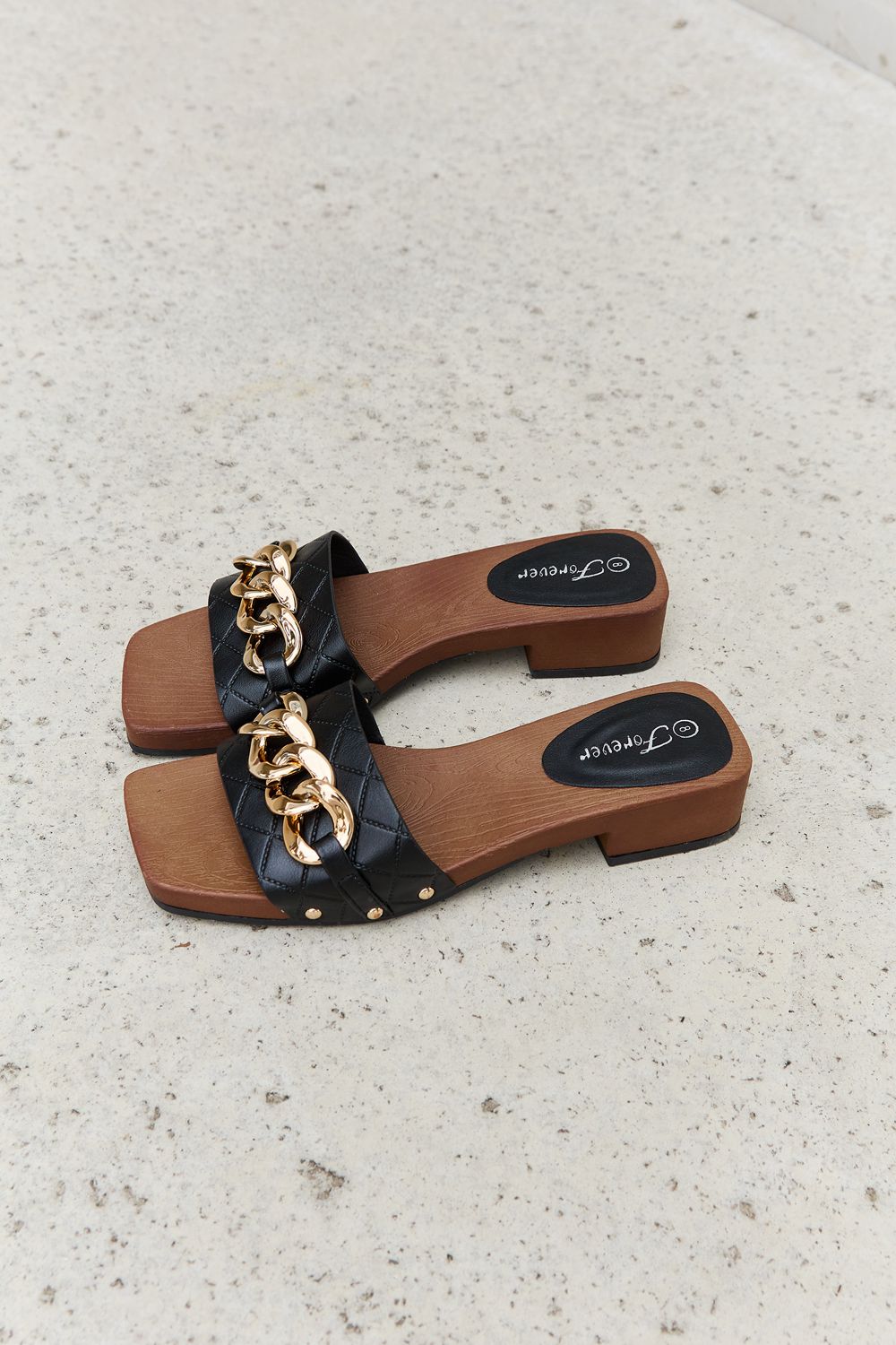 Forever Link Square Toe Chain Detail Clog Sandal in Black - nailedmoms