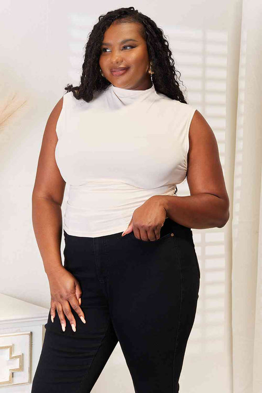 Basic Bae Mock Neck Ruched Cropped Tank - nailedmoms