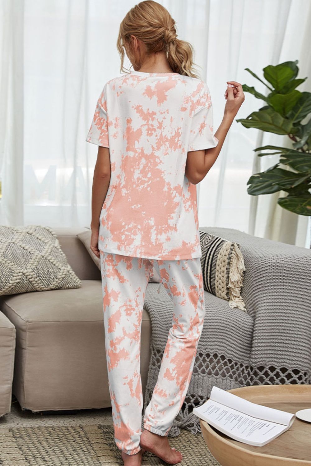 Tie-Dye Tee and Drawstring Waist Joggers Lounge Set - nailedmoms
