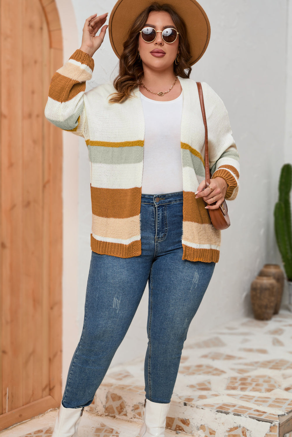 Plus Size Color Block Long Sleeve Cardigan - nailedmoms