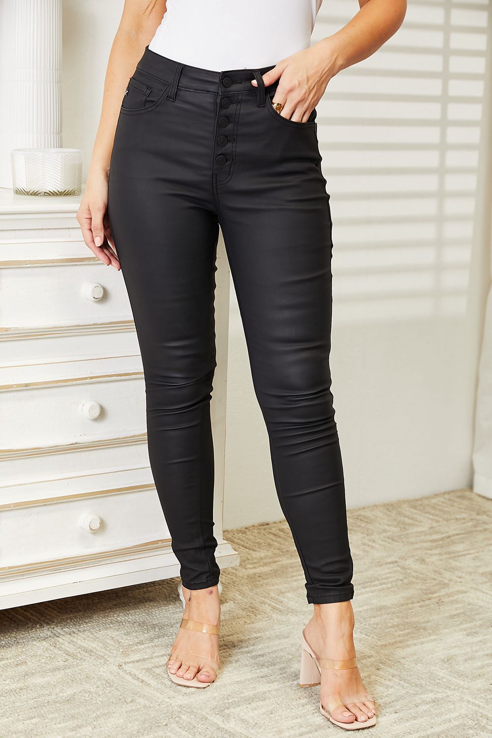 Kancan Full Size High Rise Black Coated Ankle Skinny Jeans - nailedmoms
