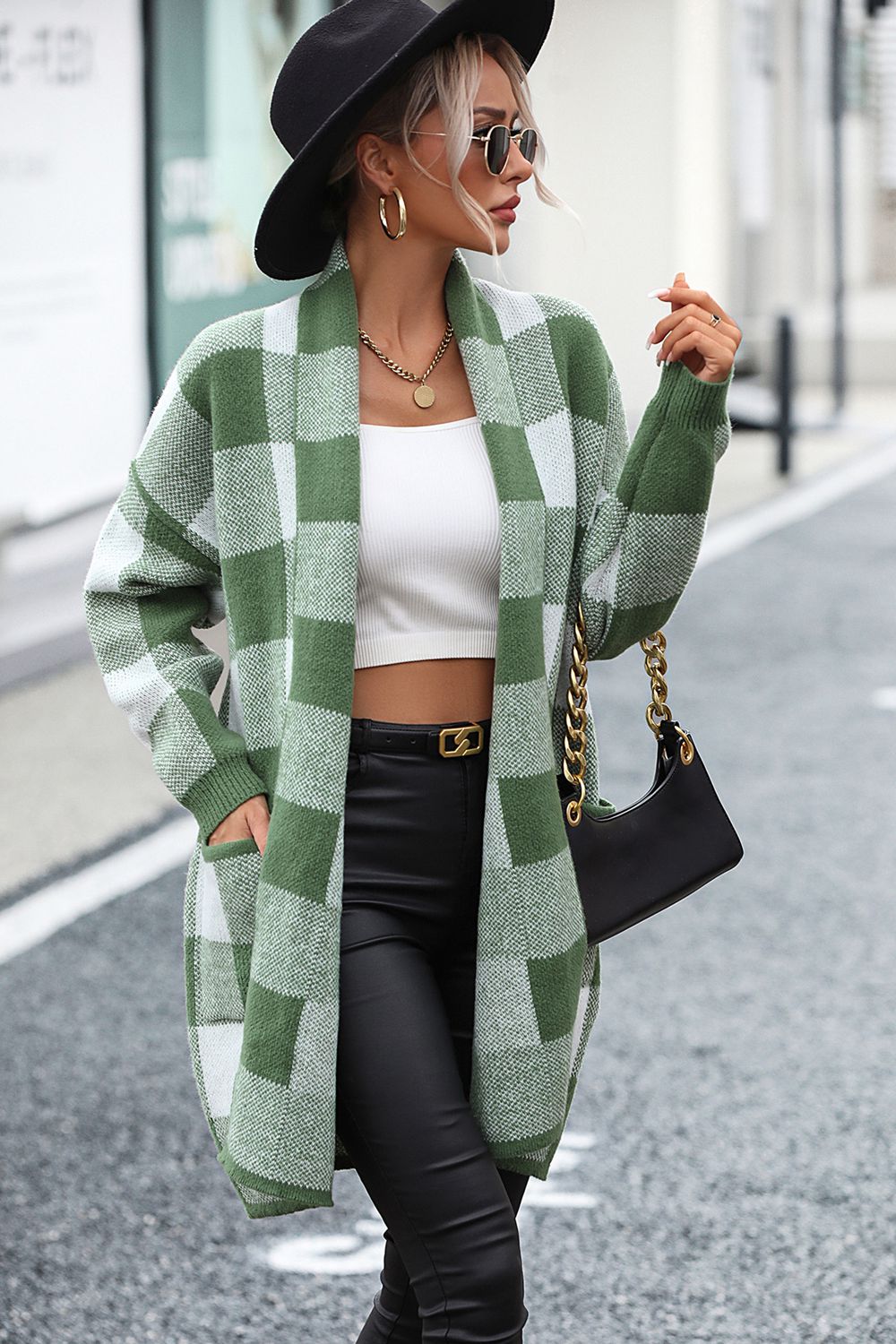 Plaid Dropped Shoulder Cardigan with Pocket - nailedmoms