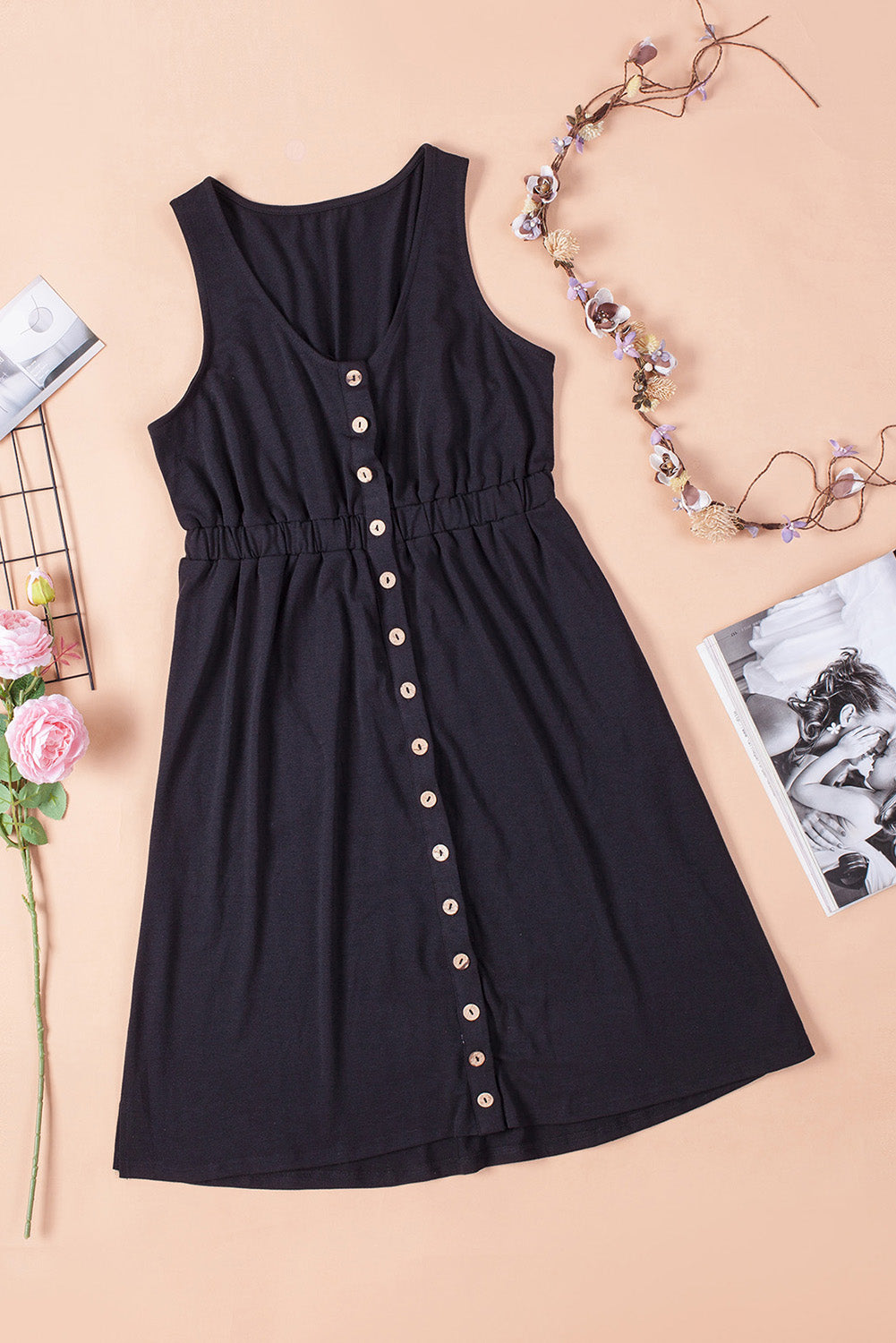 Sleeveless Button Down Mini Dress - nailedmoms