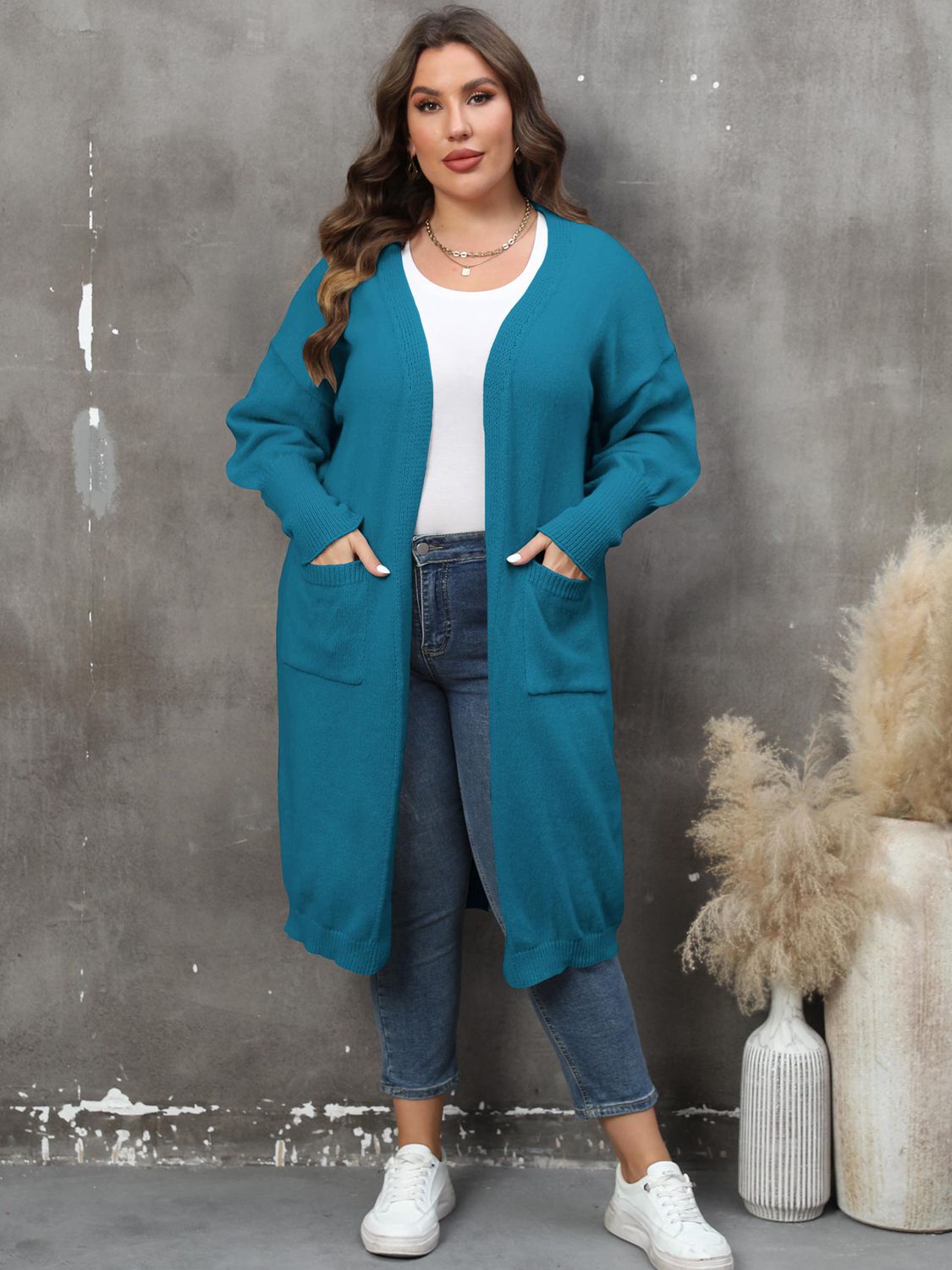 Plus Size Long Sleeve Pocketed Cardigan - nailedmoms