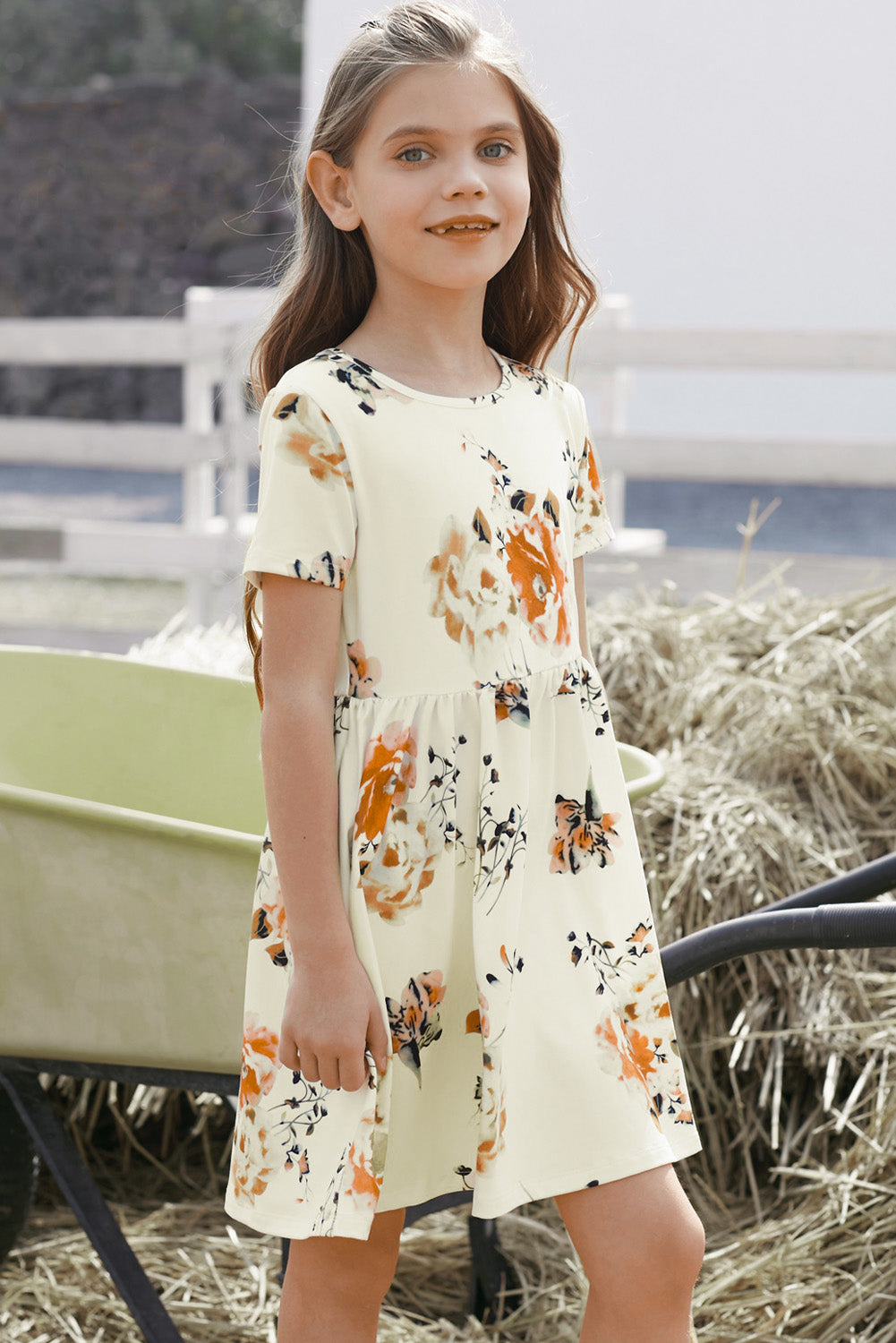 Girls Floral Short Sleeve Round Neck Dress - nailedmoms