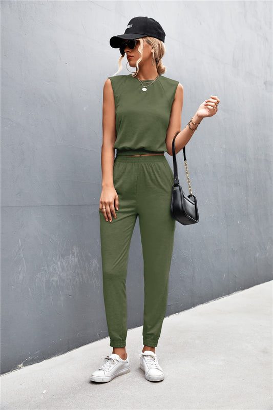 Sleeveless Top and Joggers Set - nailedmoms