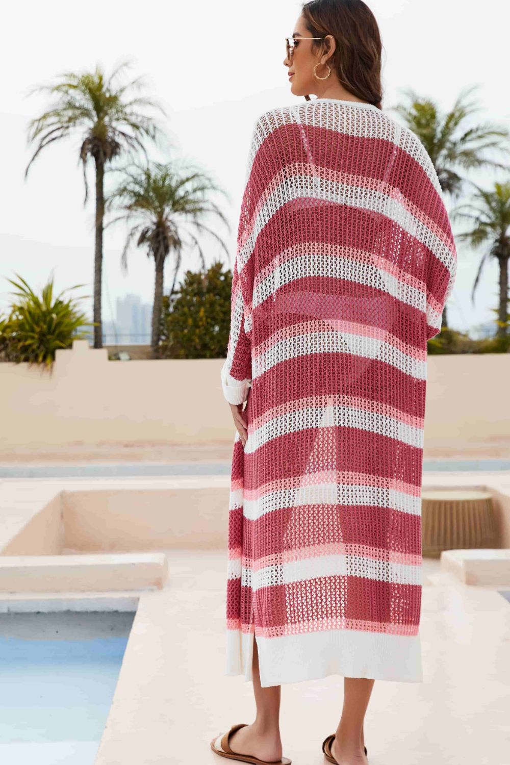 Striped Open Front Side Slit Duster Cover Up - nailedmoms