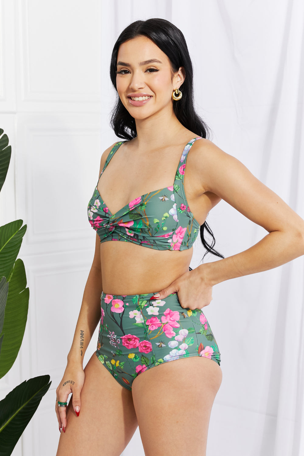 Marina West Swim Take A Dip Twist High-Rise Bikini in Sage - nailedmoms