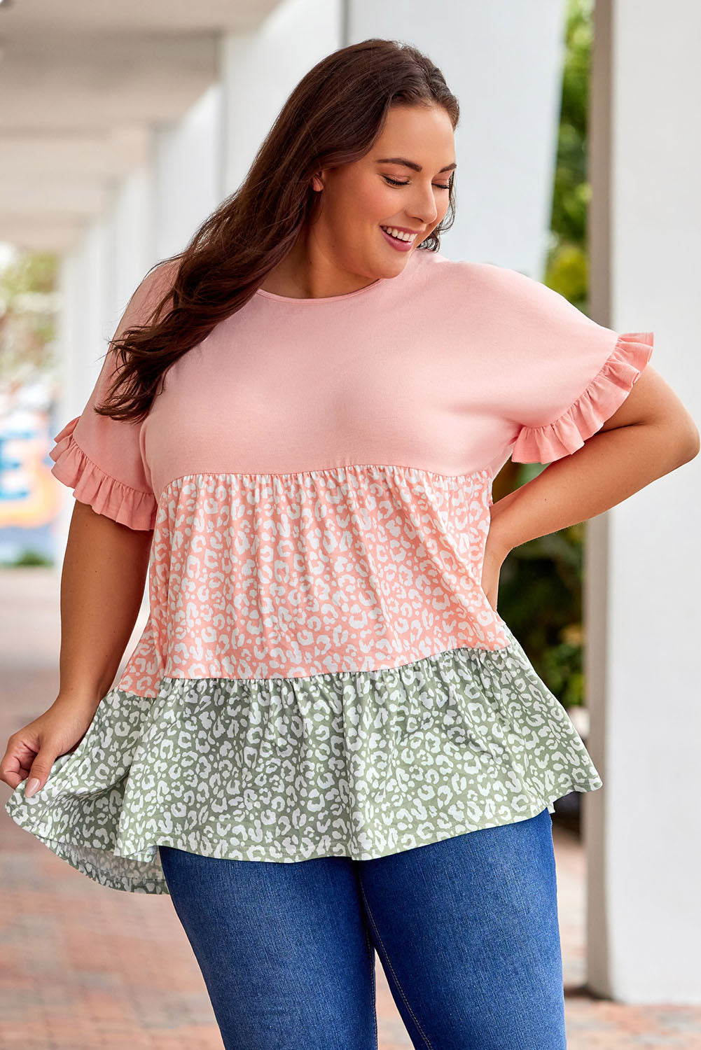 Plus Size Leopard Tiered Blouse - nailedmoms