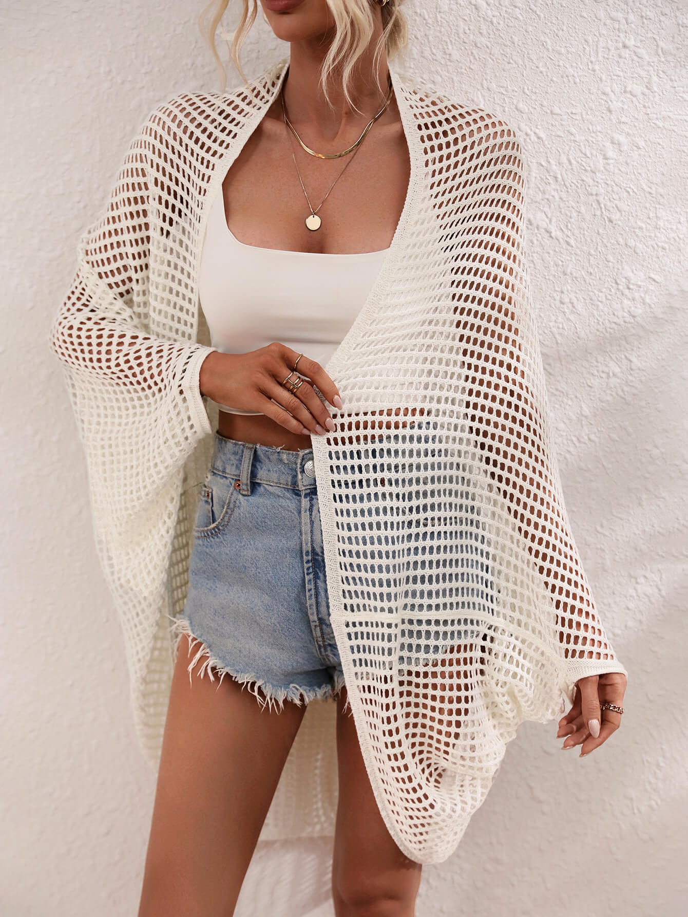 Openwork Open Front Longline Cover Up - nailedmoms