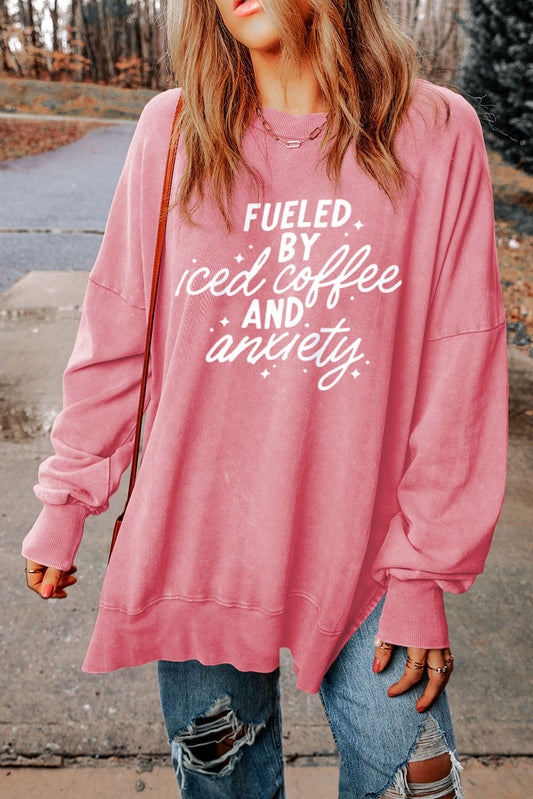 Slogan Graphic Dropped Shoulder Slit Sweatshirt - nailedmoms