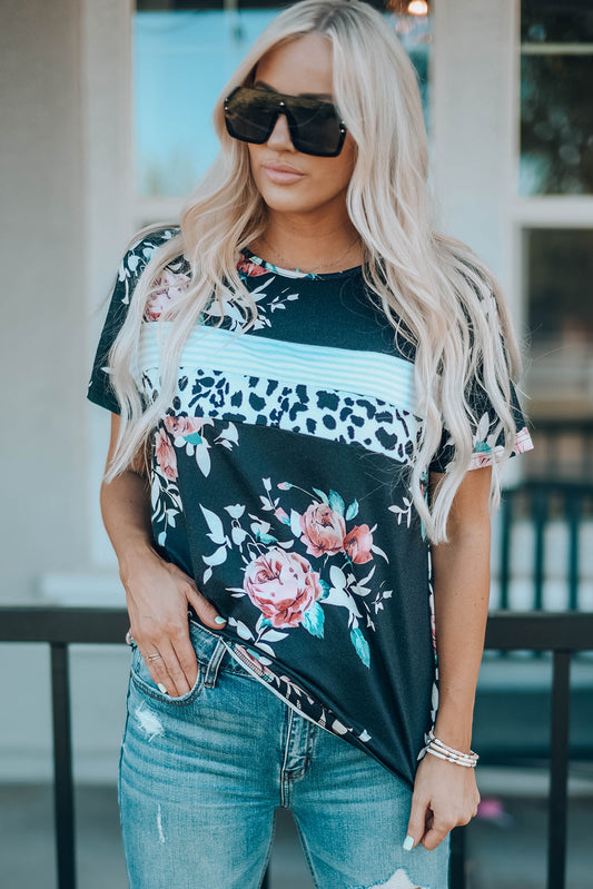 Petal Pop Floral Round Neck Short Sleeve Tee - nailedmoms