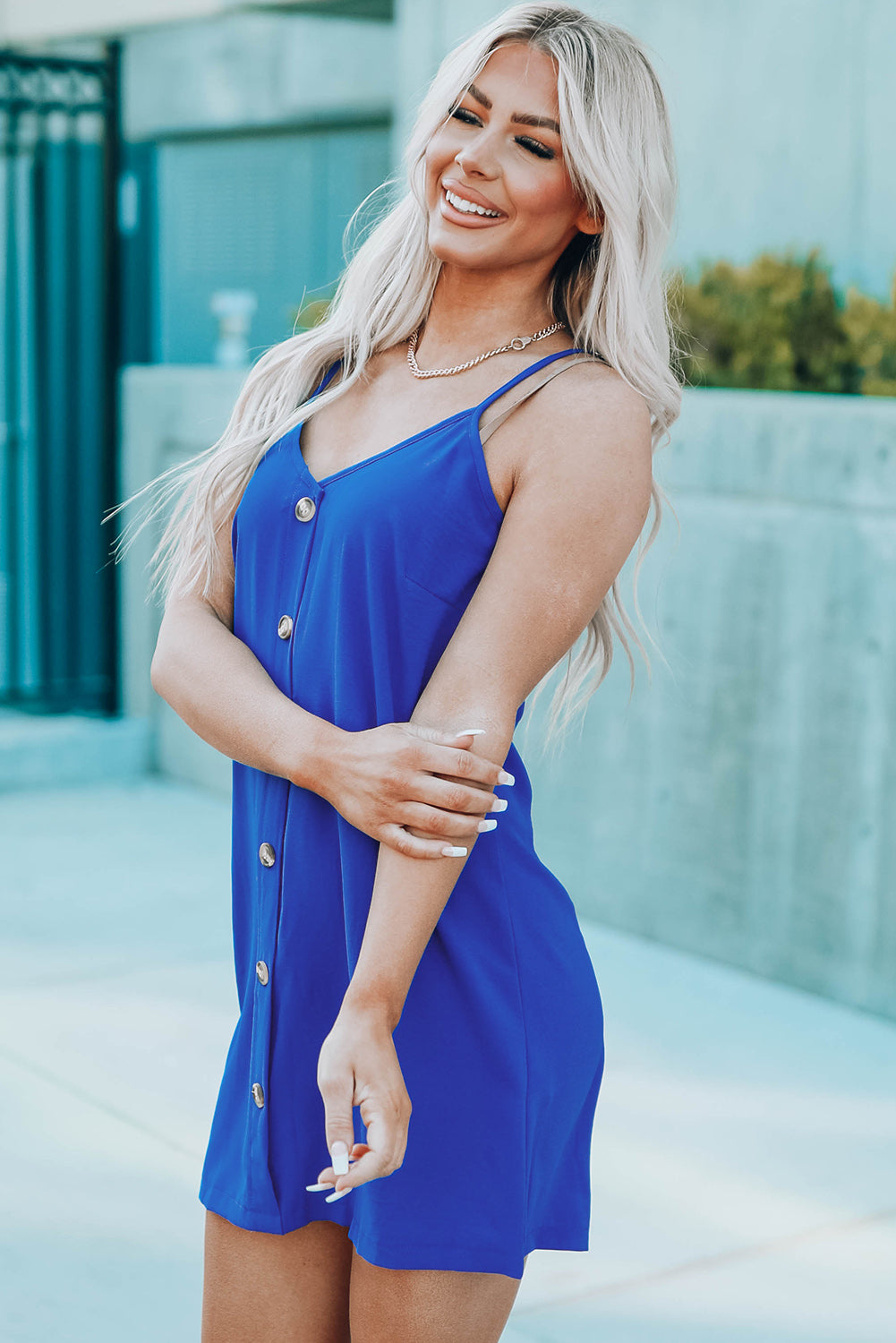 Buttoned Spaghetti Strap Dress - nailedmoms