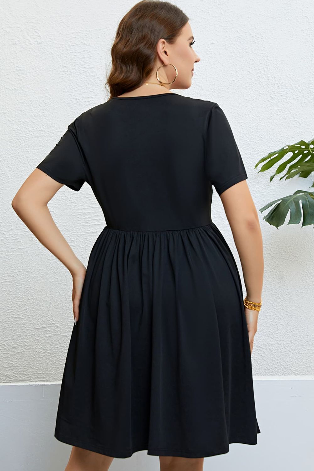 Plus Size Buttoned Short Sleeve Dress - nailedmoms