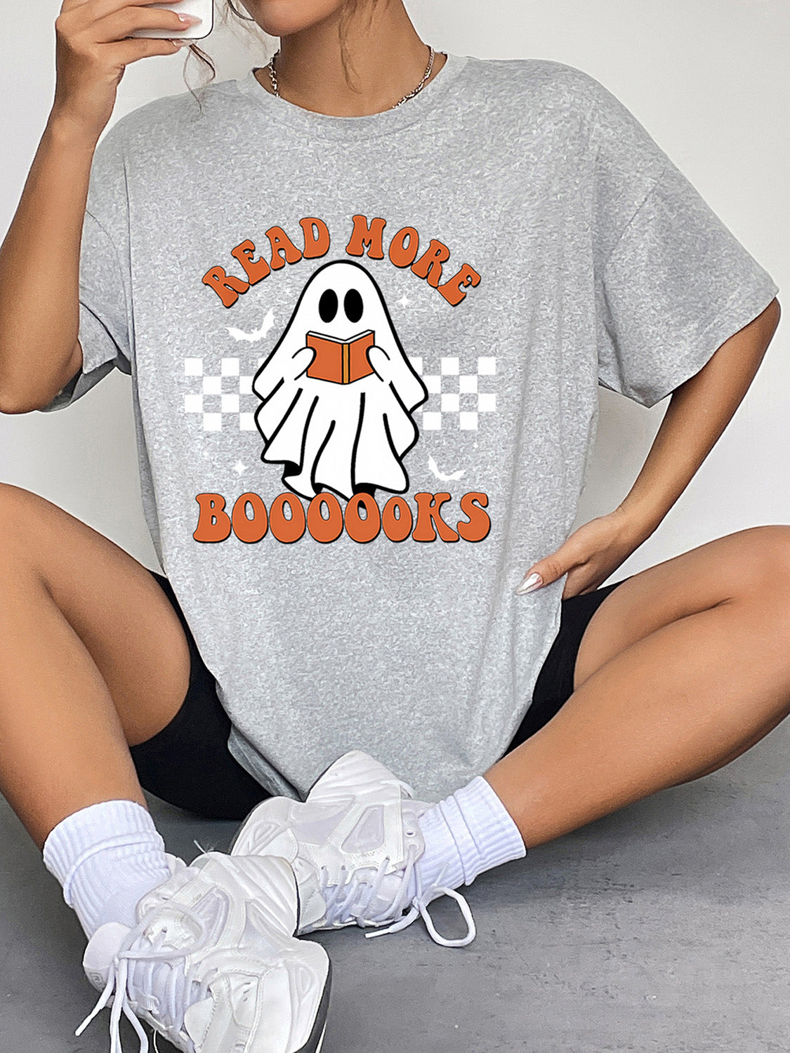 Round Neck Short Sleeve Ghost Graphic T-Shirt - nailedmoms