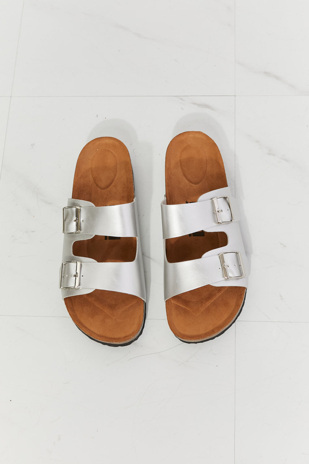 MMShoes Best Life Double-Banded Slide Sandal in Silver - nailedmoms