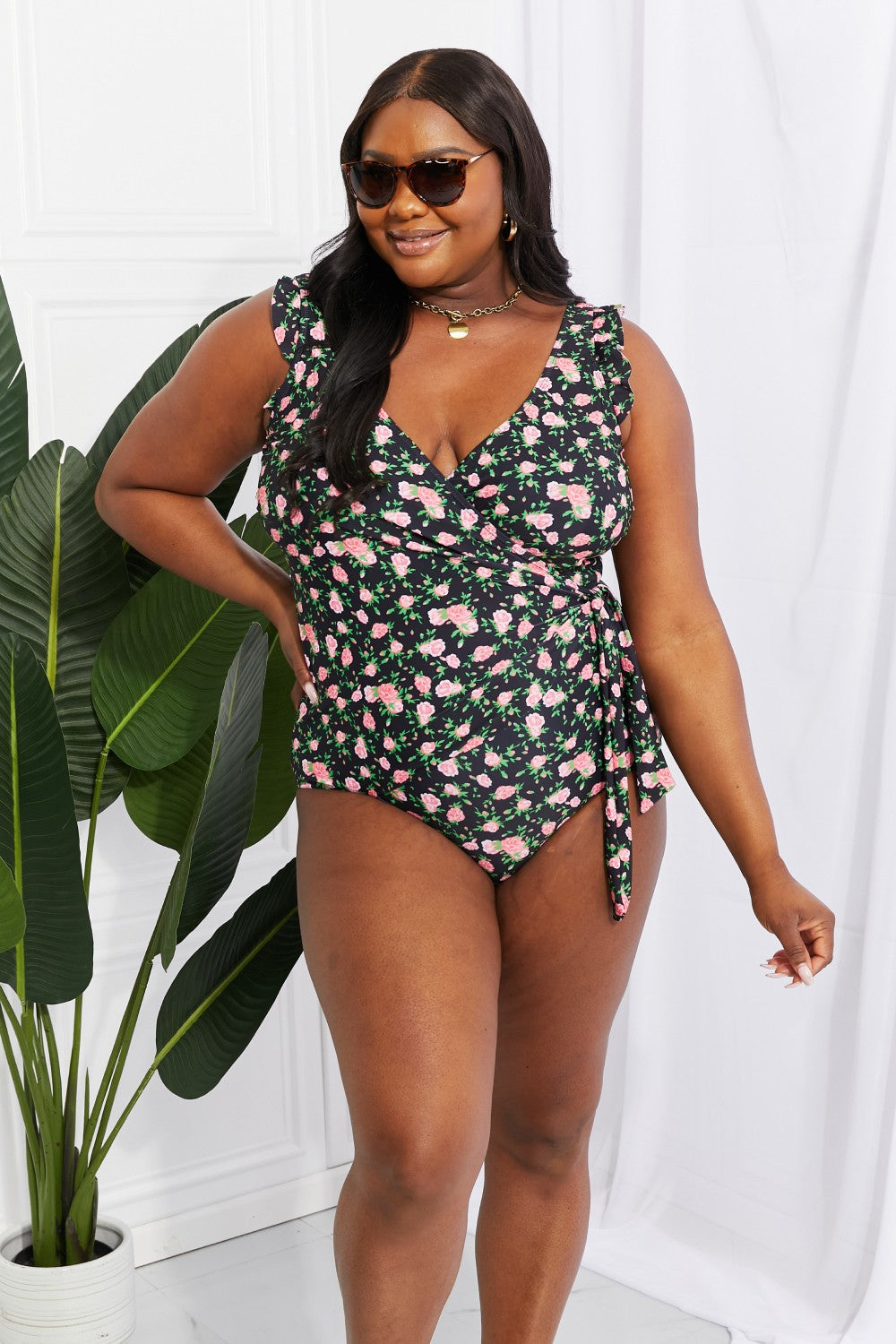 Marina West Swim Full Size Float On Ruffle Faux Wrap One-Piece in Floral - nailedmoms