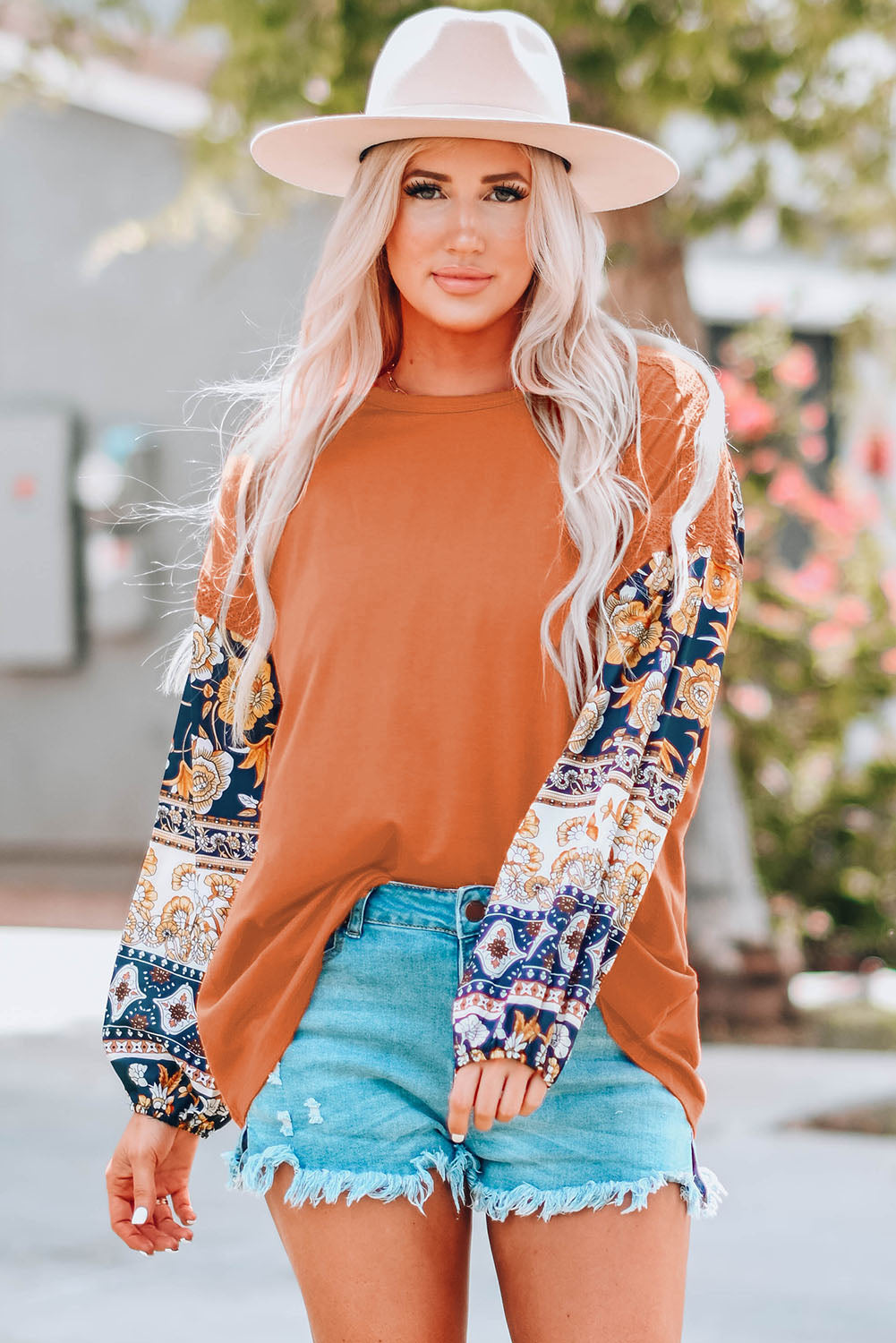 Floral Drop Shoulder Round Neck Top - nailedmoms