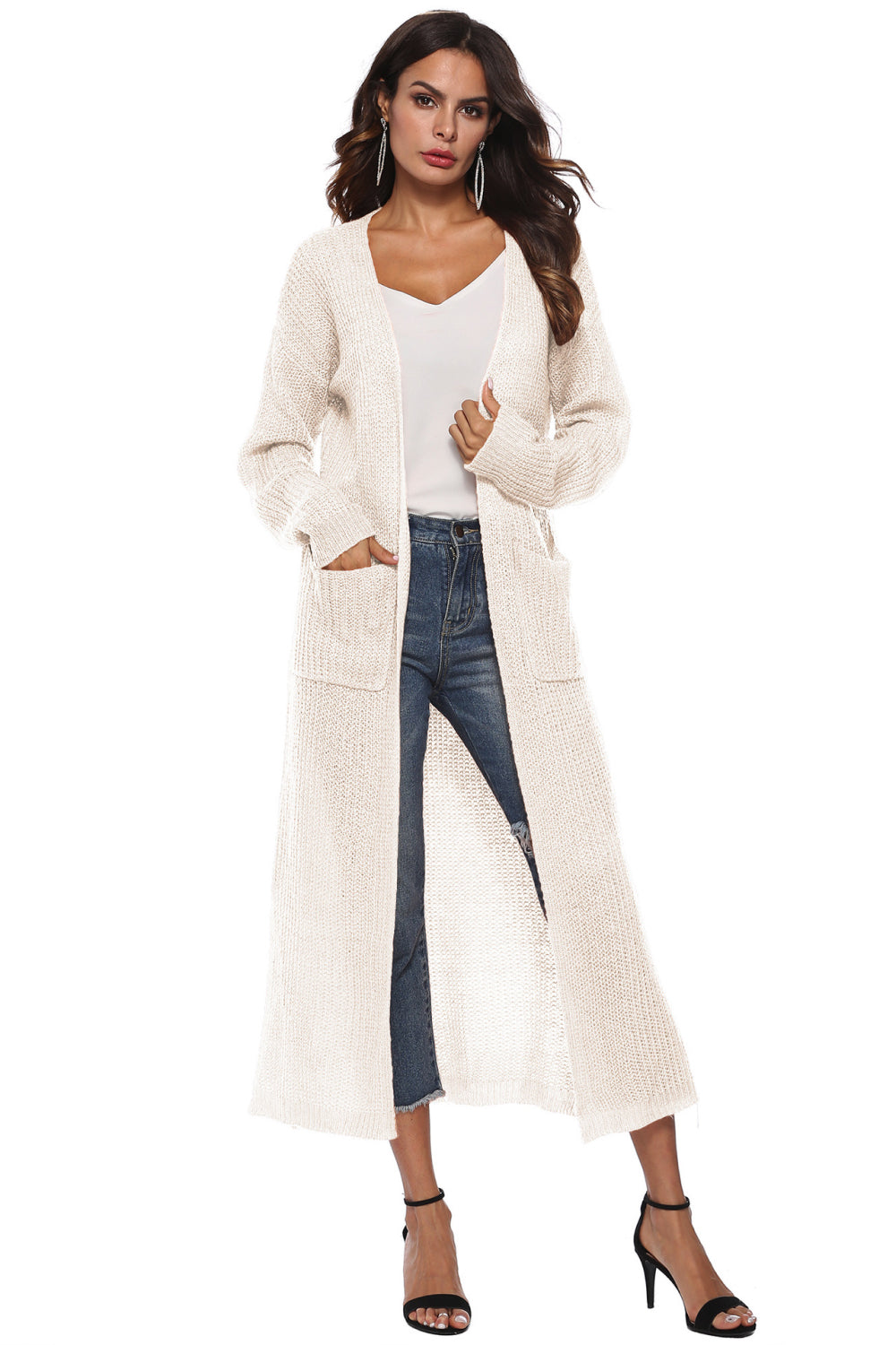 Long Sleeve Open Front Buttoned Cardigan - nailedmoms