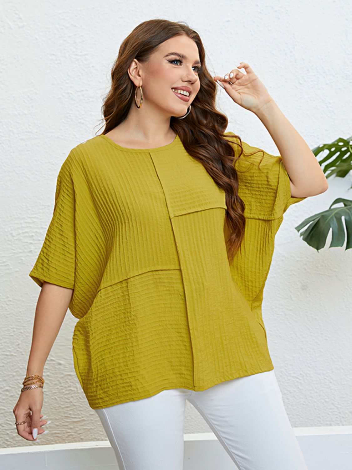 Plus Size Seam Detail Half Sleeve Top - nailedmoms