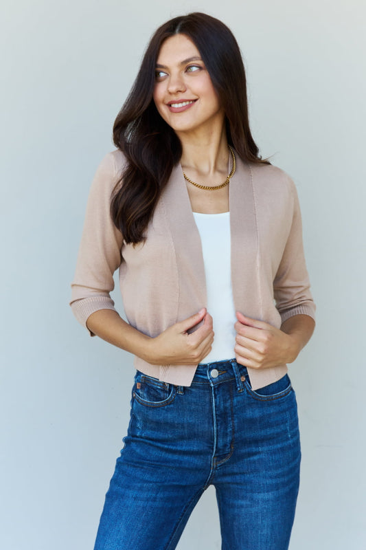 Doublju My Favorite Full Size 3/4 Sleeve Cropped Cardigan in Khaki - nailedmoms