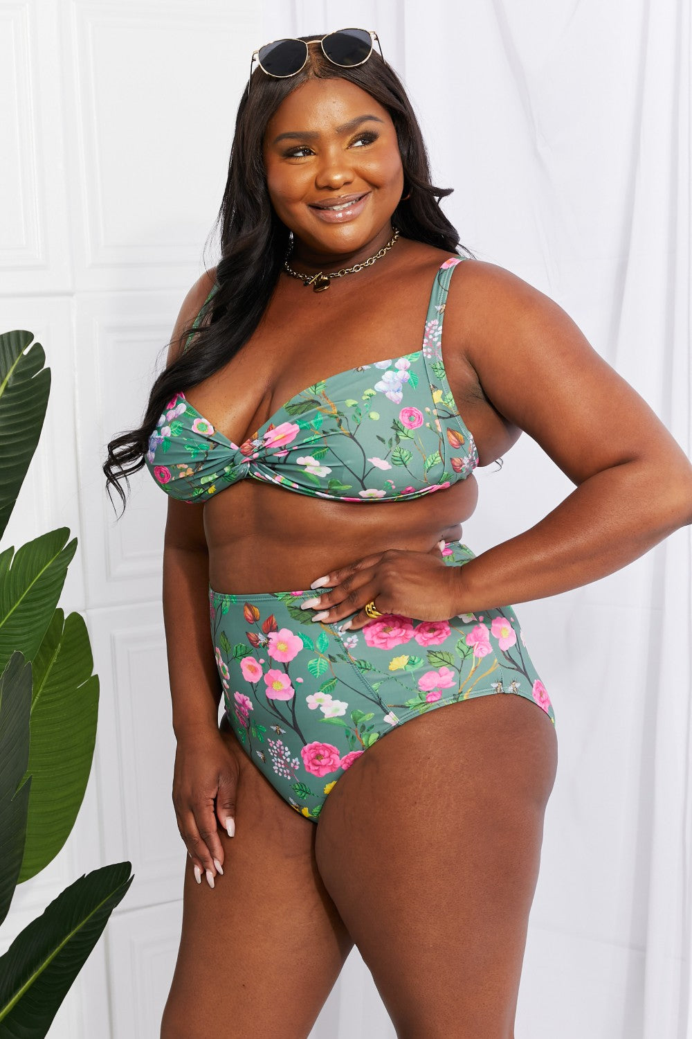 Marina West Swim Take A Dip Twist High-Rise Bikini in Sage - nailedmoms