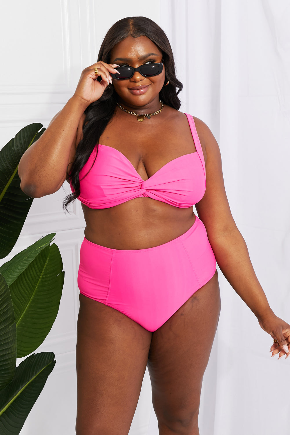 Marina West Swim Take A Dip Twist High-Rise Bikini in Pink - nailedmoms