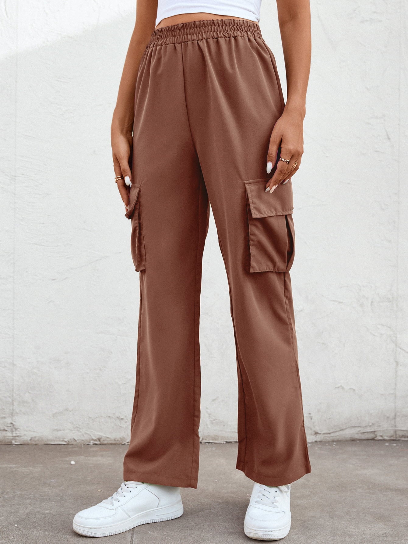 Elastic Waist Straight Leg Cargo Pants - nailedmoms