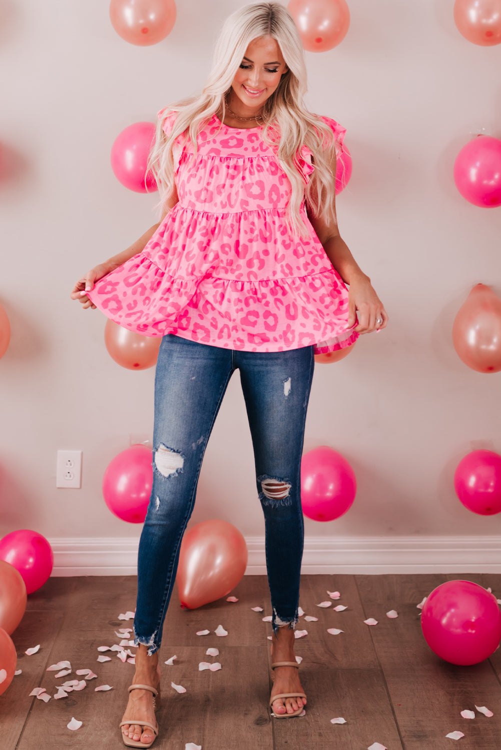 Leopard Round Neck Tiered Blouse - nailedmoms
