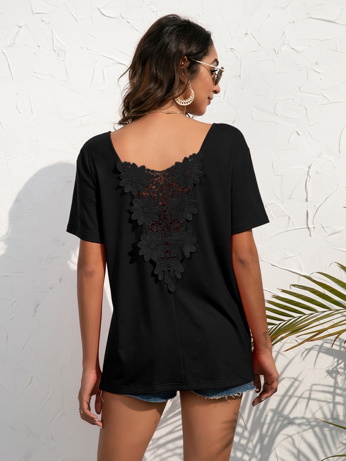 Lace Trim Short Sleeve Top - nailedmoms