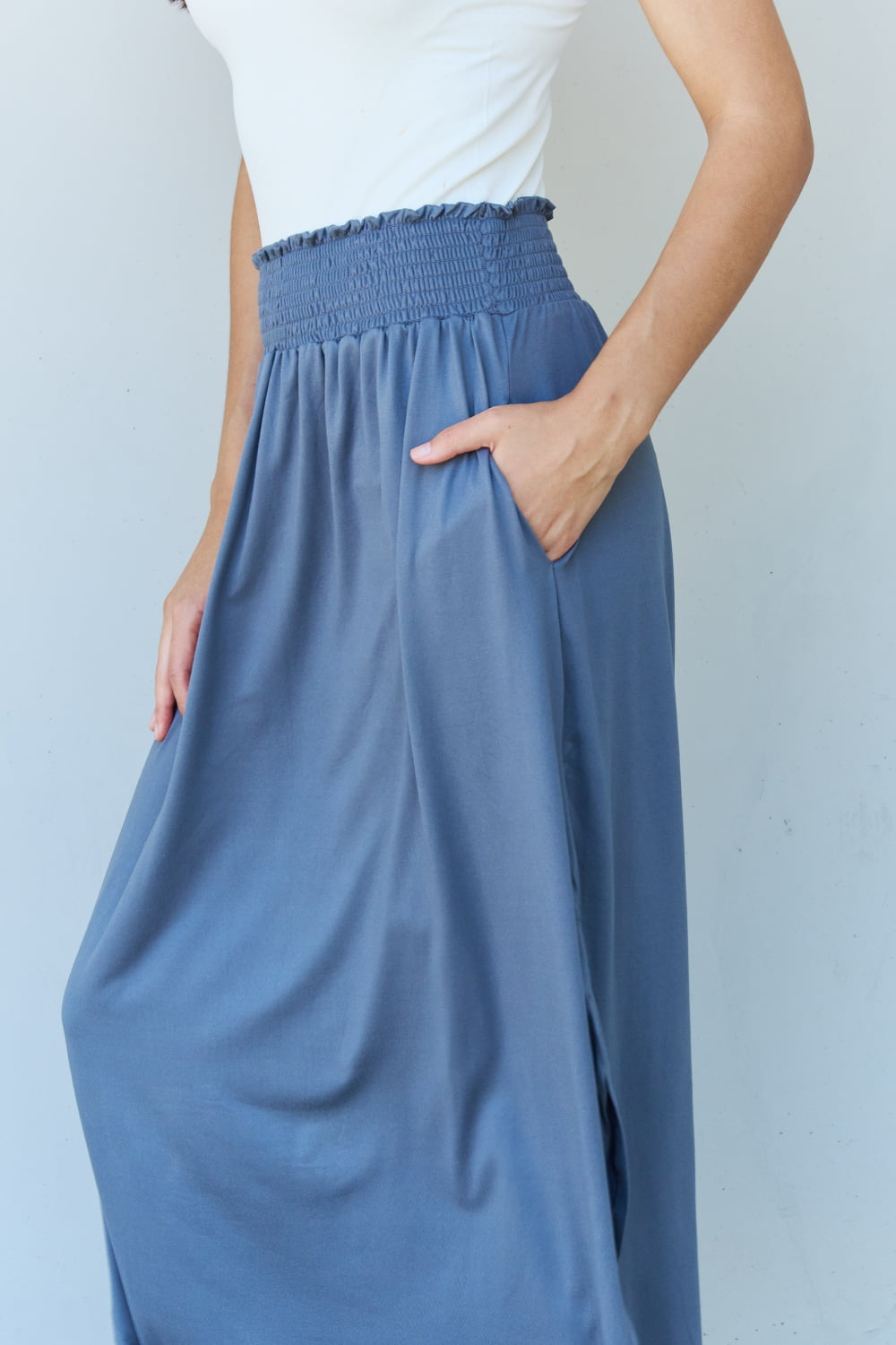Doublju Comfort Princess Full Size High Waist Scoop Hem Maxi Skirt in Dusty Blue - nailedmoms