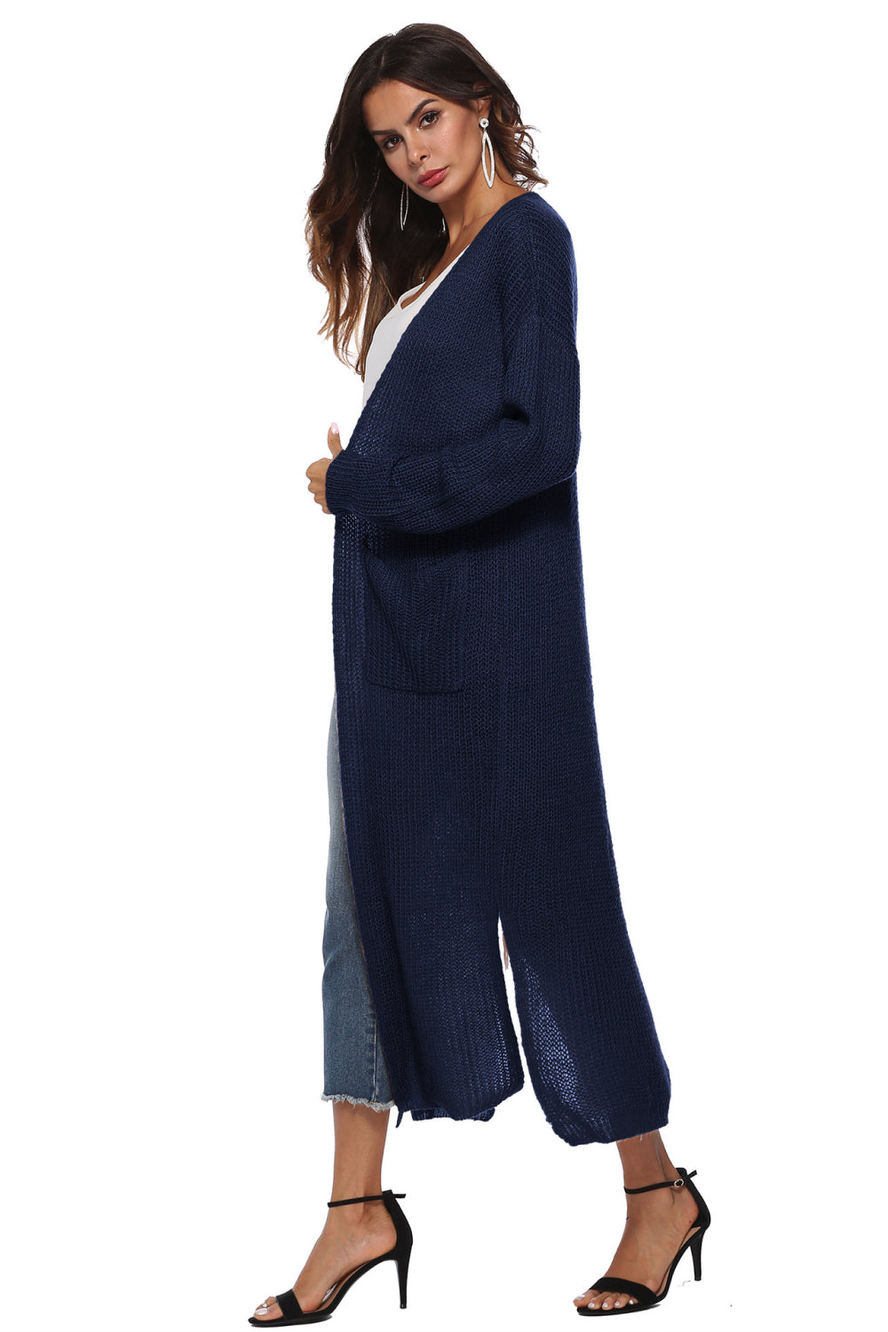 Long Sleeve Open Front Buttoned Cardigan - nailedmoms