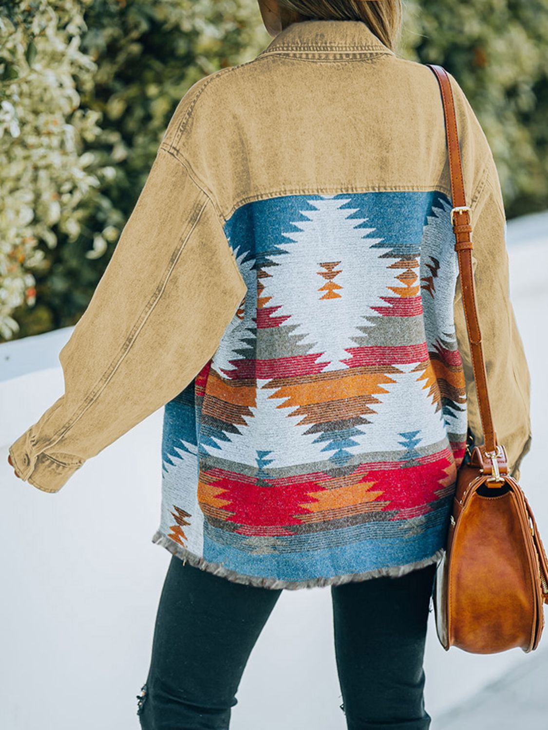 Dropped Shoulder Long Sleeve Printed Denim Jacket - nailedmoms