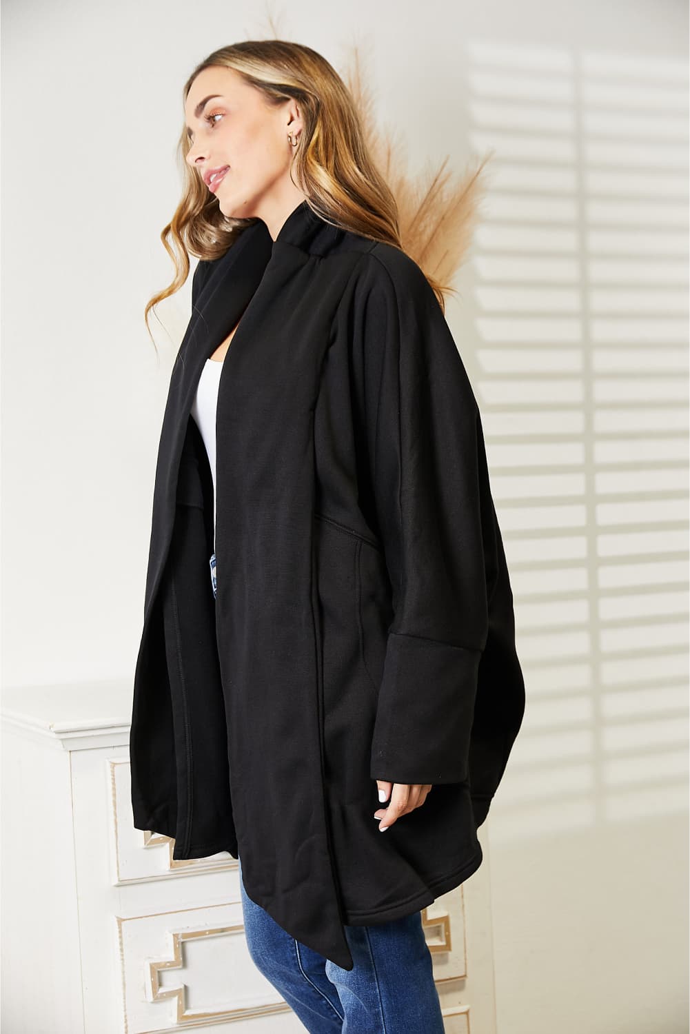 HEYSON Full Size Open Front Cardigan with Scarf Design - nailedmoms